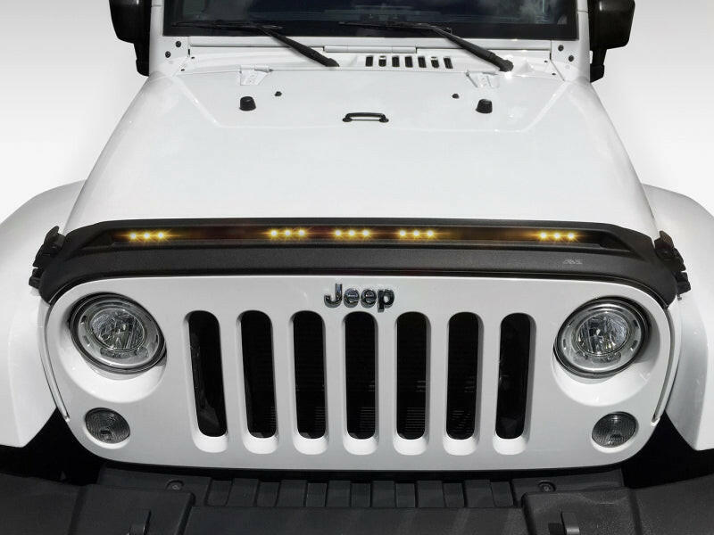 AVS 2007-2018 Jeep Wrangler JK Aeroskin Low Profile Hood Shield w/ Lights - Black Hood Deflectors AVS