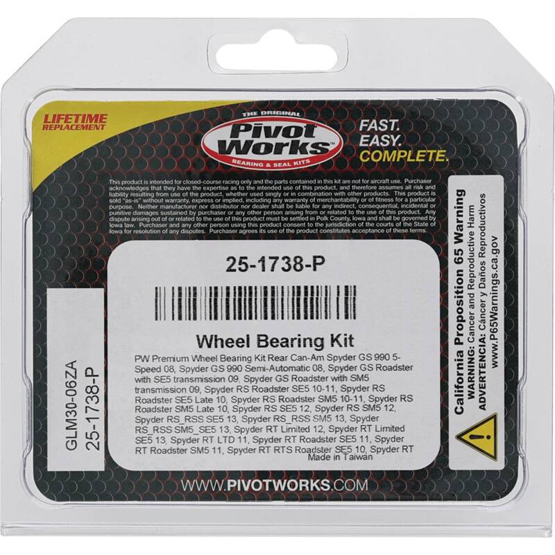 Pivot Works Can-Am Wheel Bearing Kit Premium Bearings Control Arms Pivot Works