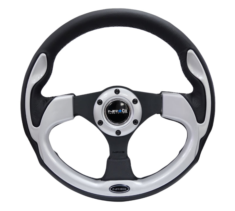 NRG Reinforced Steering Wheel (320mm) Blk w/Silver Trim & 5mm 3-Spoke Steering Wheels NRG