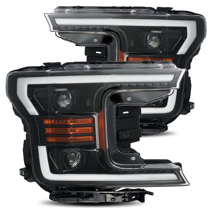 AlphaRex 18-20 Ford F-150 LUXX LED Proj Headlights Plank Style Jet Blk w/Activ Light/Seq Signal/DRL Headlights AlphaRex