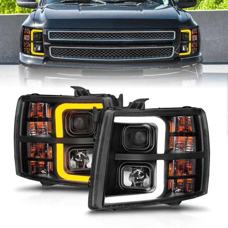 ANZO 2007-2013 Chevrolet Silverado 1500 Projector w/ Light Bar Black Housing w/ Sequential Headlights ANZO