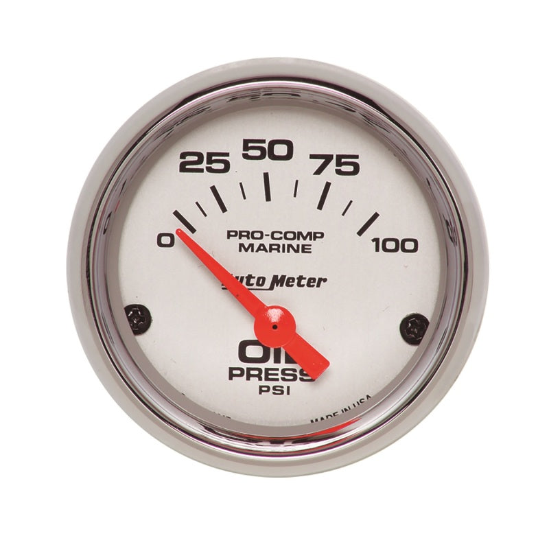 Autometer Ultra-Lite 2-1/16in Electric 100 PSI Oil Pressure Gauge Marine Chrome Gauges AutoMeter