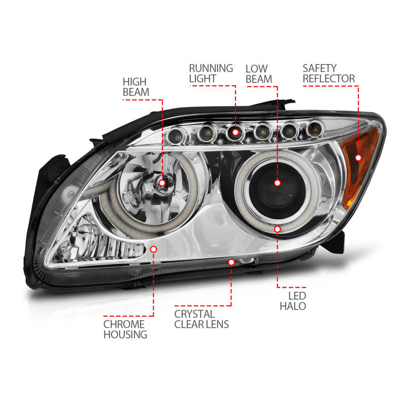 ANZO 2005-2010 Scion Tc Projector Headlights w/ Halo Chrome (CCFL) Headlights ANZO