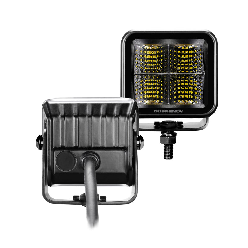 Go Rhino Xplor Blackout Series Cube LED Flood Light Kit (Surface/Threaded Stud Mnt) 2x2 - Blk (Pair) Light Bars & Cubes Go Rhino
