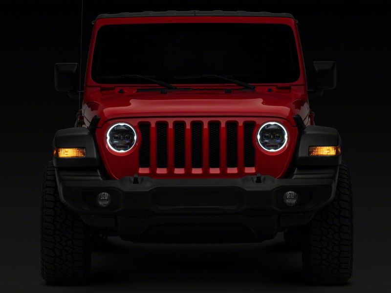 Raxiom 18-23 Jeep Wrangler JL Axial Series 9-In Angel Eye LED Headlights- Blk Housing (Clear Lens) Headlights Raxiom