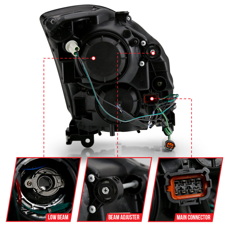 ANZO 2003-2007 Infiniti G35 Projector Headlight Plank Style Black (HID Compatible, No HID Kit ) Headlights ANZO