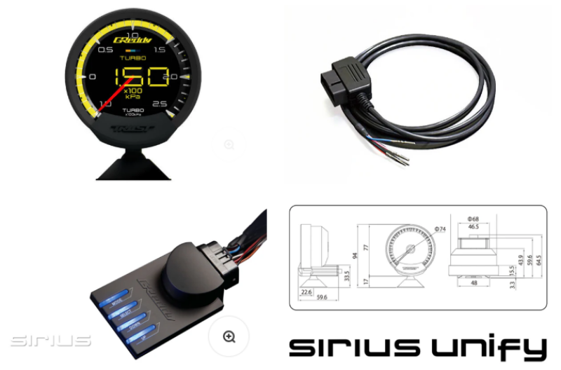 GReddy Sirius OBD Set (Turbo Unify) - 74mm Gauges GReddy