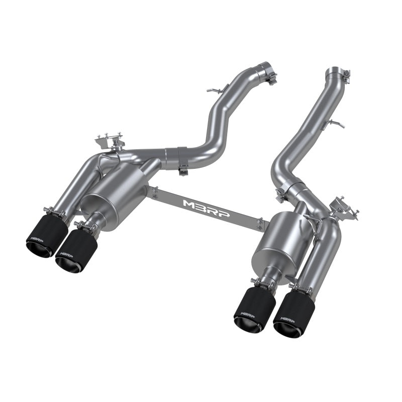 MBRP 18-22 BMW M2 Competition 3.0L T304 SS 3in Resonator-Back Exhaust Quad Rear w/ Carbon Fiber Tips Axle Back MBRP