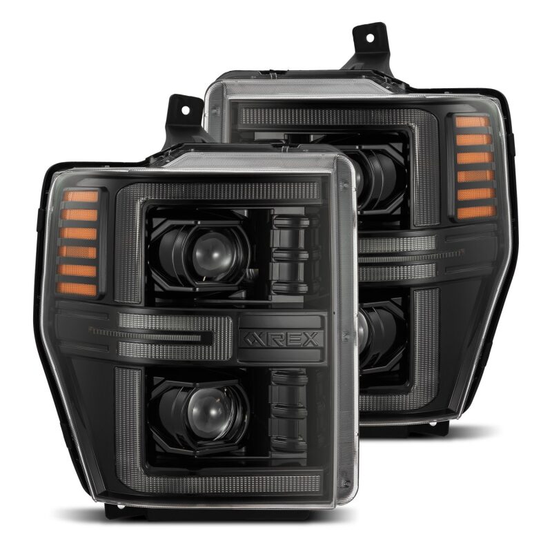 AlphaRex 08-10 Ford F250-550 LUXX-Series LED Projector Headlights Alpha-Blk w/Activ Light/Seq Signal Headlights AlphaRex