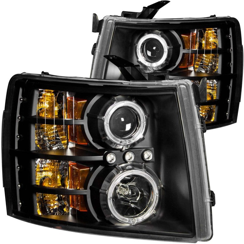 ANZO 2007-2013 Chevrolet Silverado 1500 Projector Headlights w/ Halo Black Headlights ANZO