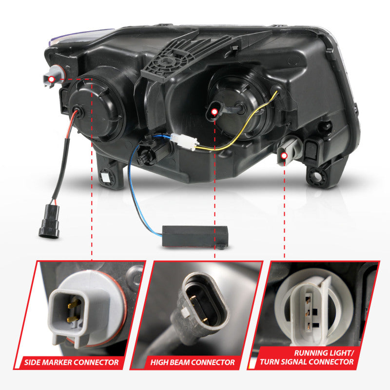 ANZO 11-13 Jeep Grand Cherokee (Factory Halogen Only) Projector Headlights w/Light Bar Swchbk Chrome Headlights ANZO