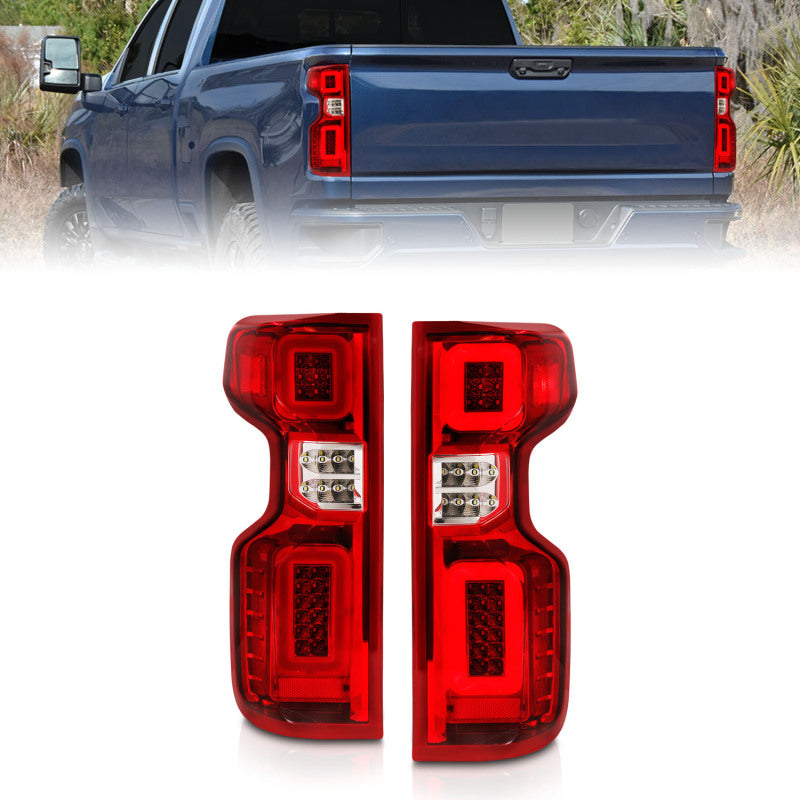 ANZO 19-21 Chevy Silverado Work Truck Full LED Taillights Chrome Housing Red Lens G2(w/C light Bars) Tail Lights ANZO