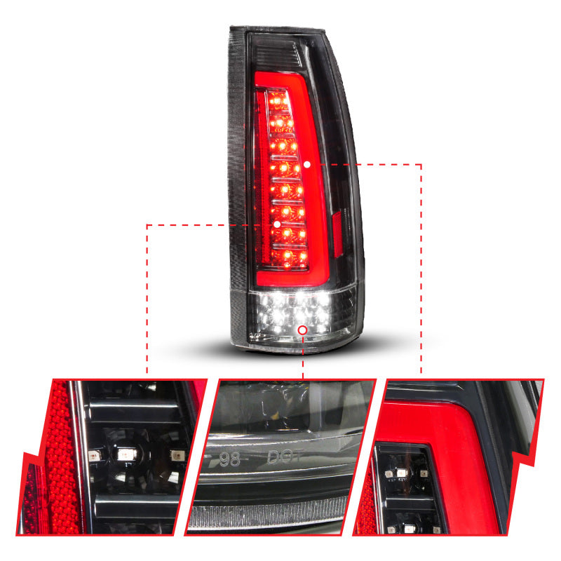 ANZO 88-99 Chevy/GMC C/K1500/2500/3500 Full LED Light Tube Taillights Black Housing Clear Lens Tail Lights ANZO