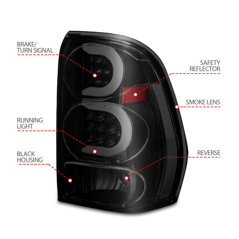 ANZO 2002-2009 Chevrolet Trailblazer LED Tail Lights w/ Light Bar Black Housing Smoke Lens Tail Lights ANZO