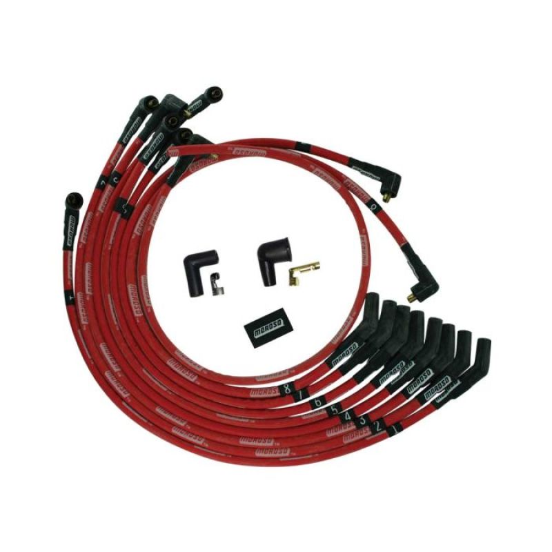 Moroso SB Ford 351W 135 Deg Plug Boots Non-HEI Sleeved Ultra Spark Plug Wire Set - Red Spark Plug Wire Sets Moroso