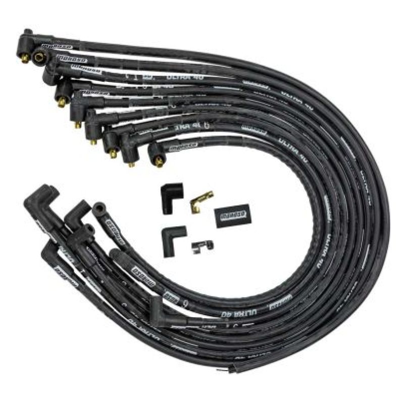 Moroso Chevrolet Small Block Ignition Wire Set - Ultra 40 - Sleeved - Non-HEI - 90 Degree - Black Spark Plug Wire Sets Moroso