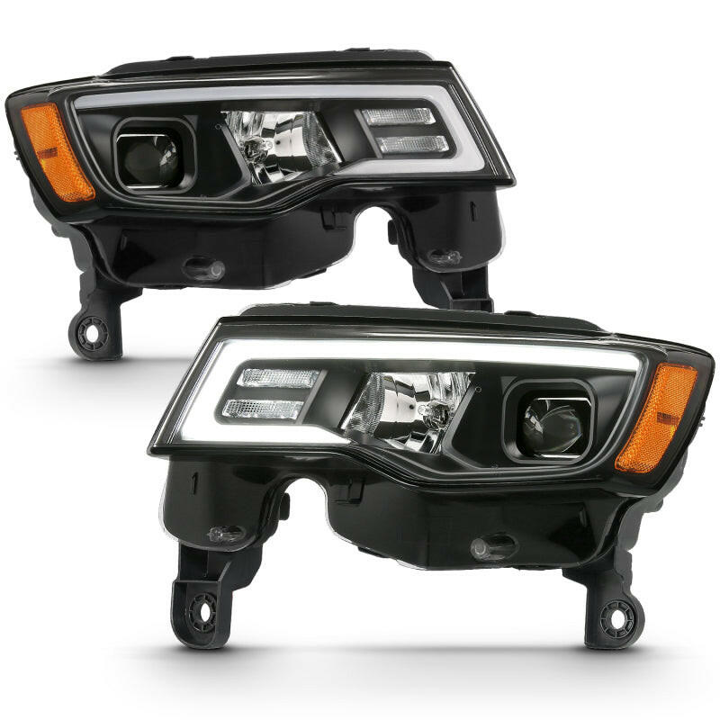 ANZO 2017-2018 Jeep Grand Cherokee Projector Headlights w/ Plank Style Switchback - Black w/ Amber Headlights ANZO