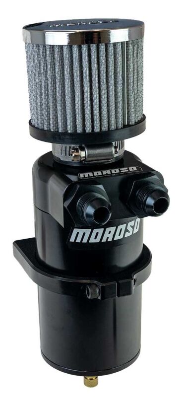 Moroso Dual Inlet -8AN Billet Breather Tank Catch Can - Black Oil Catch Cans Moroso