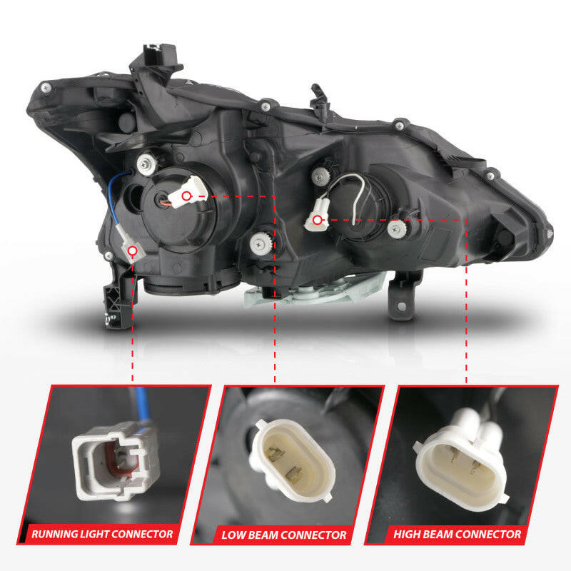 ANZO 13-15 Nissan Altima (w/o Factory HID Bulbs) Projector Headlights - w/ Light Bar Black Housing Headlights ANZO