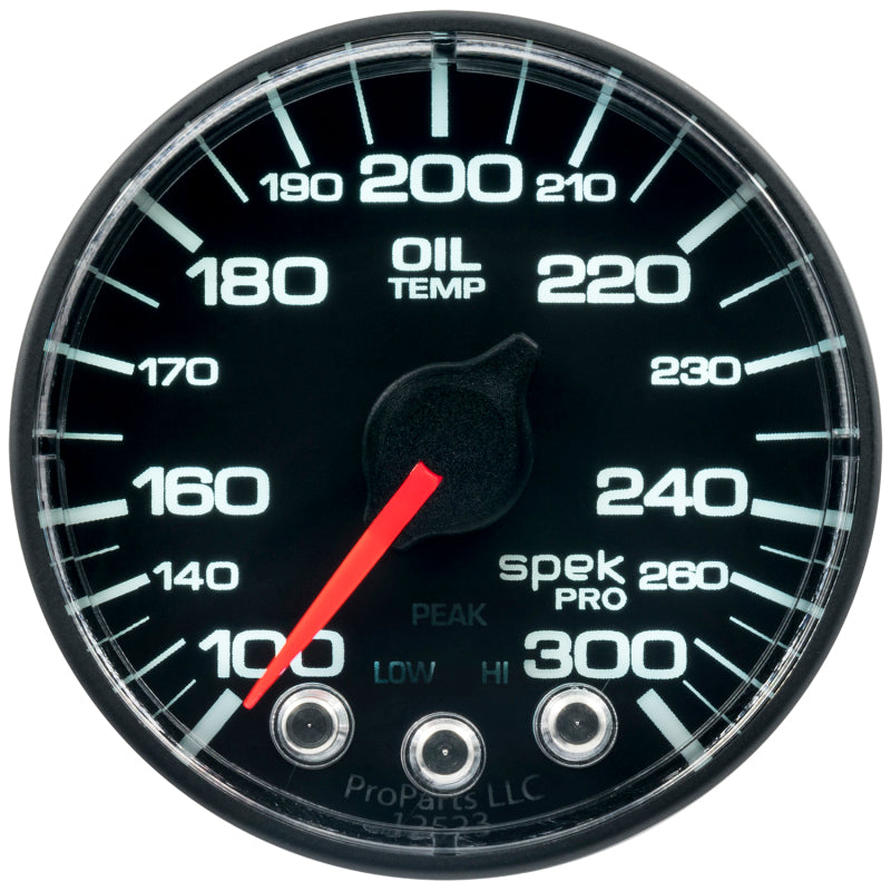 Autometer Spek-Pro Gauge Oil Temp 2 1/16in 300f Stepper Motor W/Peak & Warn Blk/Blk Gauges AutoMeter