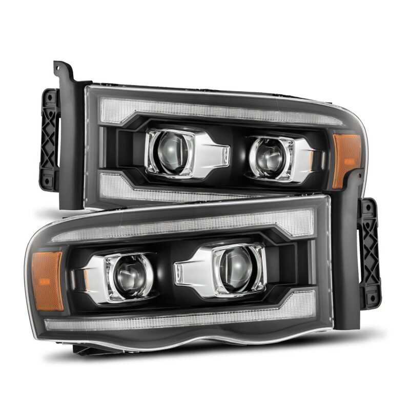 AlphaRex 02-05 Dodge Ram 1500 LUXX LED Proj Headlights Plank Style Black w/Activ Light/Seq Signal Headlights AlphaRex