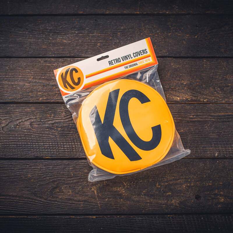 KC HiLiTES Retro 8in Round Yellow Vinyl Light Cover w/ Black KC Logo (Pair) Light Covers and Guards KC HiLiTES