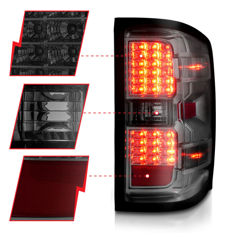 ANZO 15-19 Chevy Silverado 2500HD/3500HD (Halgn Only) LED Tail Lights w/Smoke Light Bar & Clear Lens Tail Lights ANZO