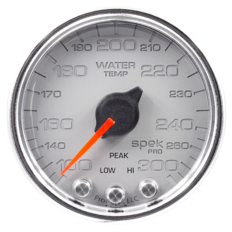 Autometer Spek-Pro Gauge Water Temp 2 1/16in 300f Stepper Motor W/Peak & Warn Slvr/Chrm Gauges AutoMeter