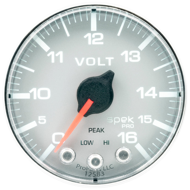 Autometer Spek-Pro Gauge Voltmeter 2 1/16in 16V Stepper Motor W/Peak & Warn Slvr/Chrm Gauges AutoMeter