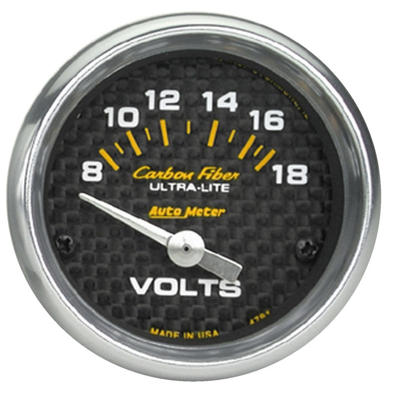 Autometer Carbon Fiber 52mm 8-18 Volt Electronic Volt meter Gauges AutoMeter
