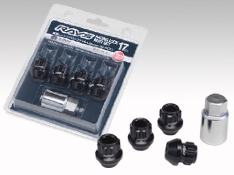 Rays 17 Hex Racing Lock Nut Set L25 Short Type 12x1.25 - Black Chromate (4 Pieces) Lug Nuts Rays