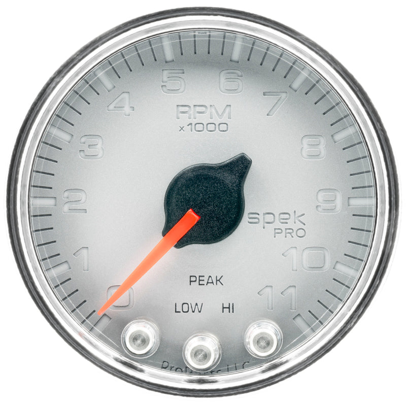 Autometer Spek-Pro Gauge Tach 2 1/16in 11K Rpm W/ Shift Light & Peak Mem Slvr/Chrm Gauges AutoMeter