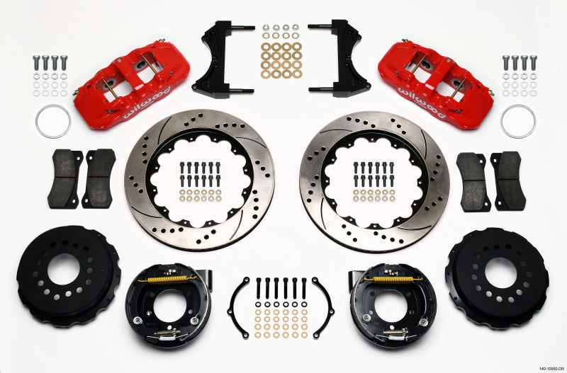 Wilwood AERO4 Rear P-Brake Kit 14.00in Drill Red 2005-2014 Mustang Big Brake Kits Wilwood