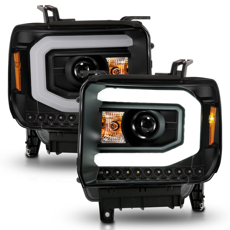ANZO 2014-2015 GMC Sierra 1500 Projector Headlights w/ Light Bar Black Housing (Halogen Type) Headlights ANZO