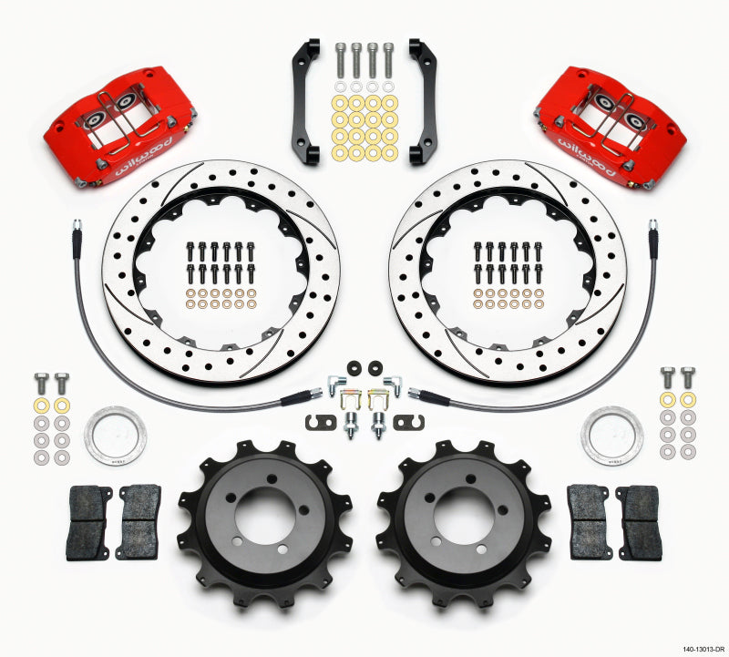 Wilwood Dynapro Radial Rear Kit 12.88in Drilled Red 2006-2007 Subaru WRX w/Lines Big Brake Kits Wilwood