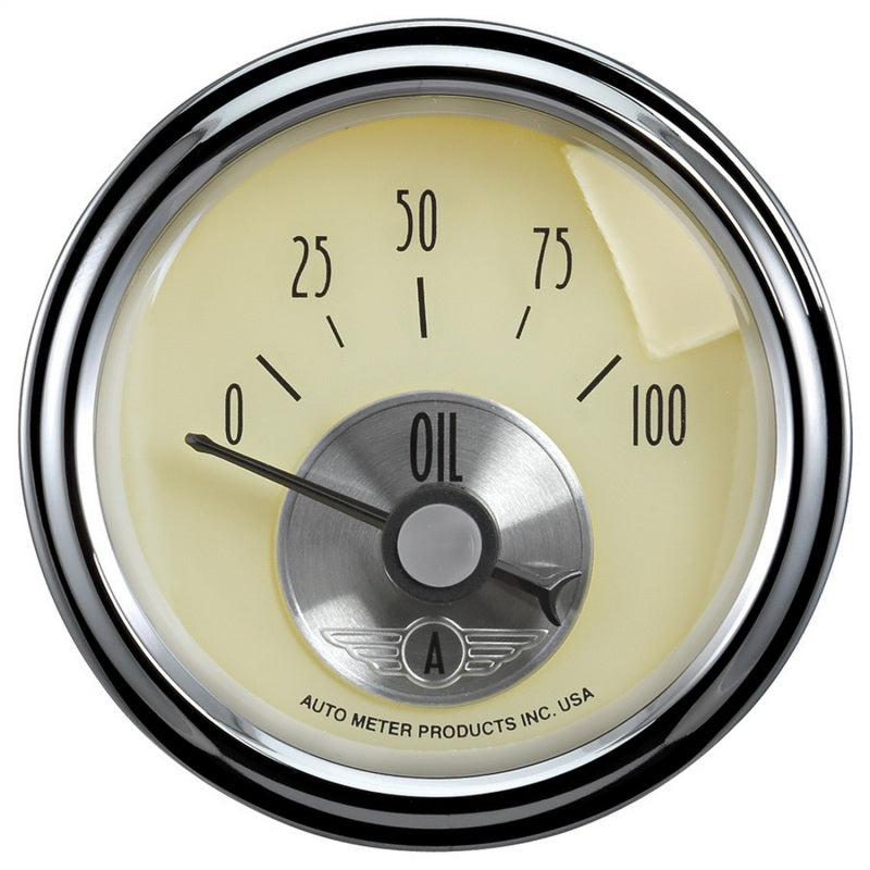 Autometer Prestige Series 2-1/16in 100 PSI Oil Presse Gauge (Antique Ivory) Gauges AutoMeter
