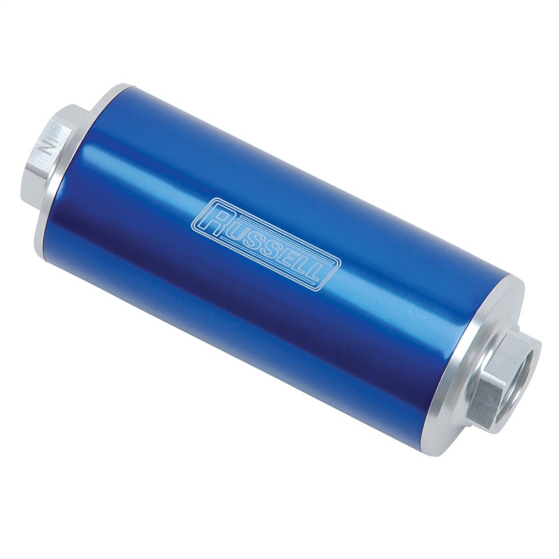 Russell Performance Profilter Fuel Filter 6in Long 60 Micron -10AN Inlet -10AN Outlet - Blue Fuel Filters Russell