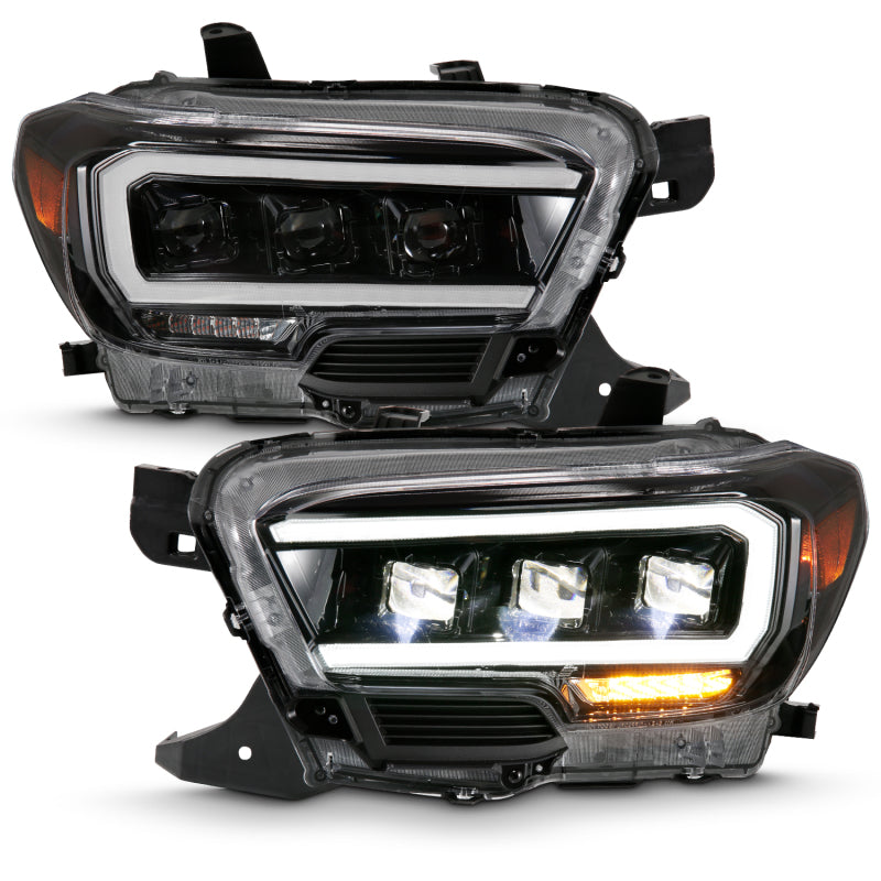 ANZO 2016-2018 Toyota Tacoma LED Projector Headlights Plank Style Black w/ Amber Headlights ANZO