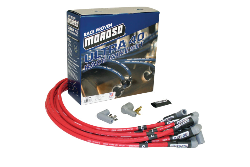 Moroso Ford 351W Ignition Wire Set - Ultra 40 - Unsleeved - HEI - Red Spark Plug Wire Sets Moroso