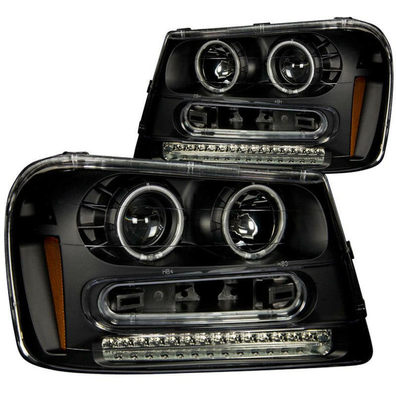 ANZO 2002-2009 Chevrolet Trailblazer Projector Headlights w/ Halo Black Headlights ANZO