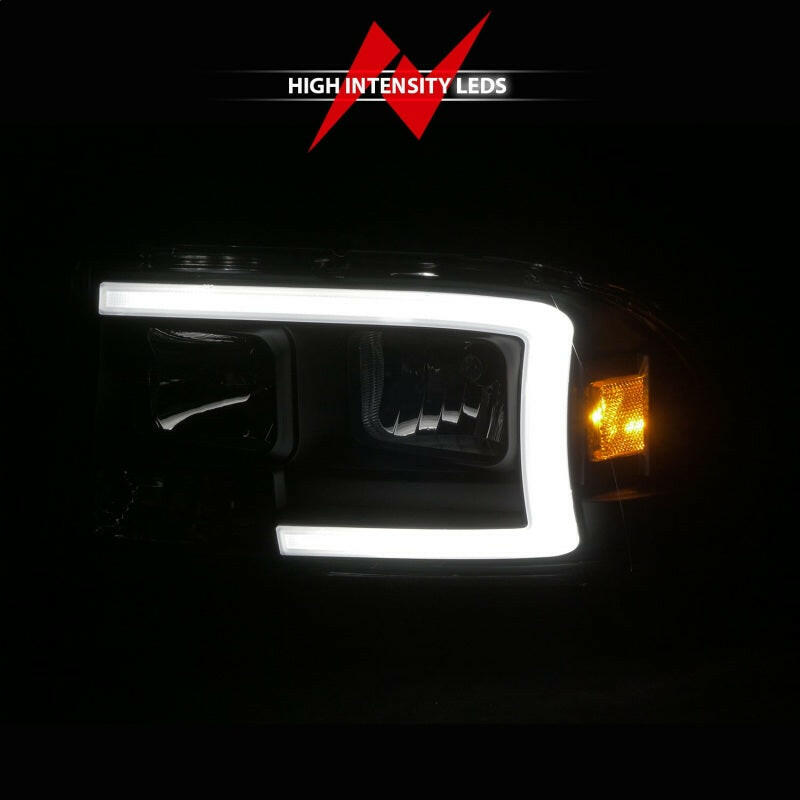 ANZO 97-04 Dodge Dakota/Durango Crystal headlight Set w/ Light Bar Black Housing Headlights ANZO