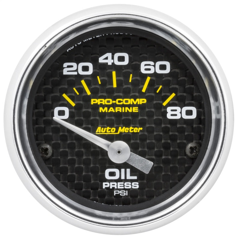 Autometer Marine Carbon Fiber 2-1/16in 80 PSI Electric Oil Pressure Gauge Gauges AutoMeter