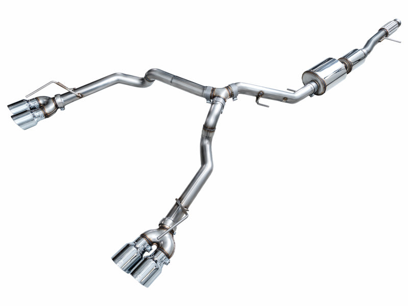 AWE Tuning 2021+ GMC Tahoe/Yukon 5.3L 0FG Split Rear Exit Catback Exhaust - Quad Chrome Silver Tips Catback AWE Tuning