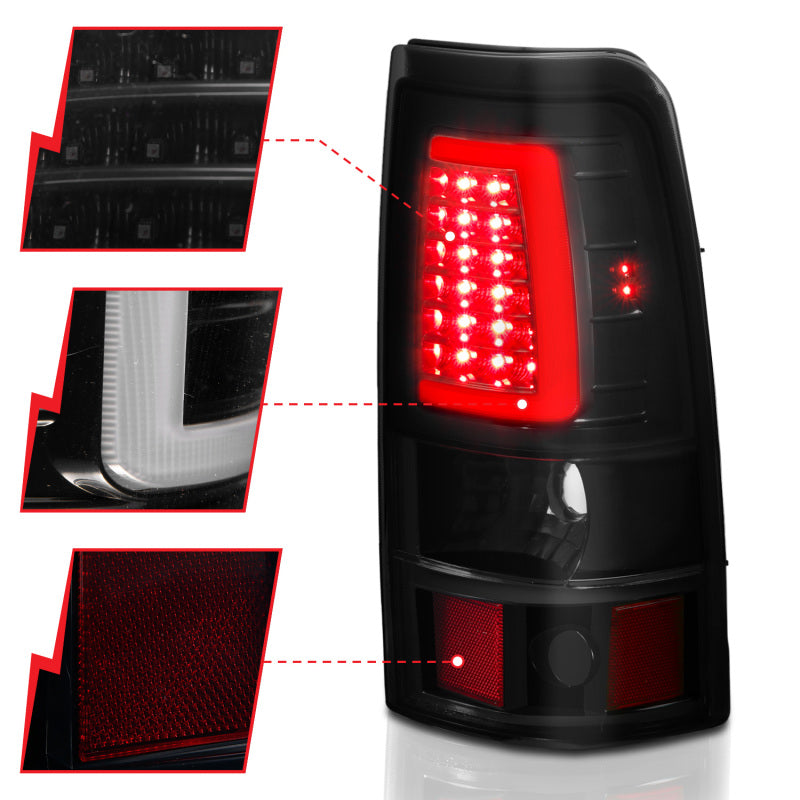 ANZO 1999-2002 Chevy Silverado 1500 LED Taillights Plank Style Black w/Smoke Lens Tail Lights ANZO
