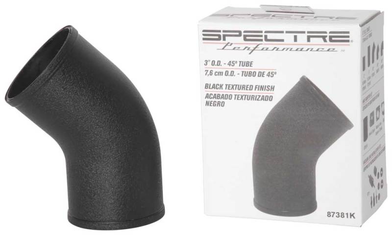 Spectre Universal Intake Elbow Tube (ABS) 3in. OD / 45 Degree - Black Textured Powdercoat Plastic Tubing Spectre
