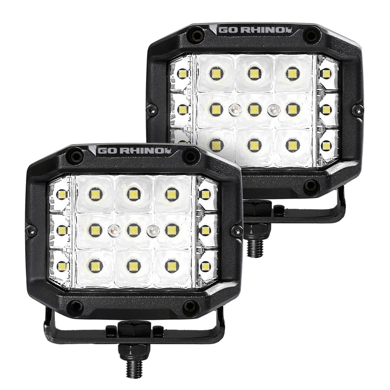 Go Rhino Xplor Bright Series Sideline Cube LED Spot Light Kit (Surface Mount) 4x3 - Blk (Pair) Light Bars & Cubes Go Rhino