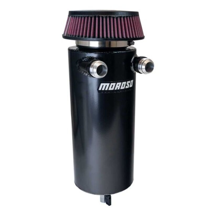 Moroso 6in Diameter Dual -16AN Inlet Aluminum Breather Tank Catch Can - Black Oil Catch Cans Moroso