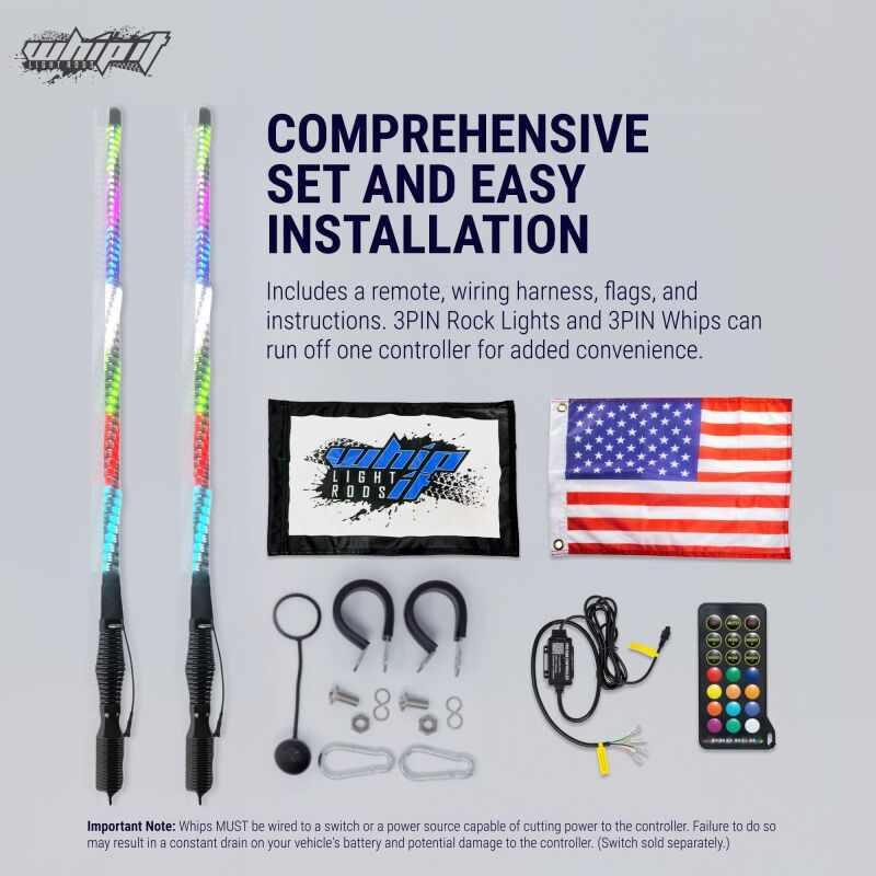 Whip It 5Ft Magnet Base w/ Spring Set Light Strip LED Whip It