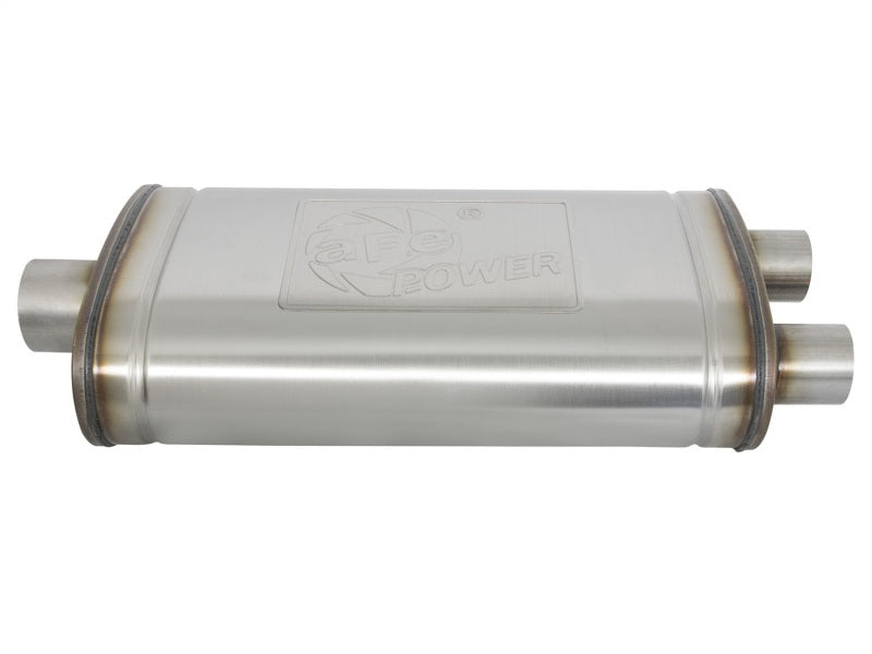 aFe MACHForce XP SS Muffler 3in Center Inlet / 2.5in Dual Outlets 22in L x 11in W x 6in H Body Muffler aFe