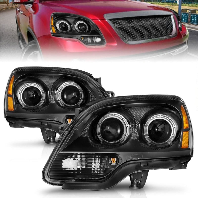 ANZO 2007-2012 GMC Acadia Projector Headlights Black Housing Headlights ANZO